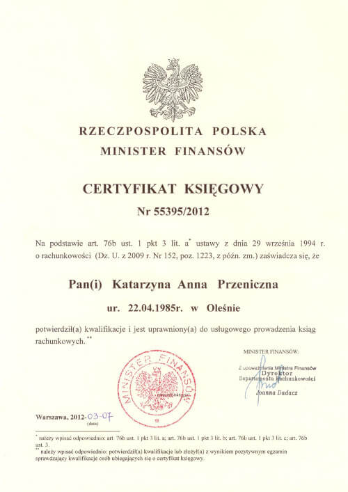 certyfikat księgowość